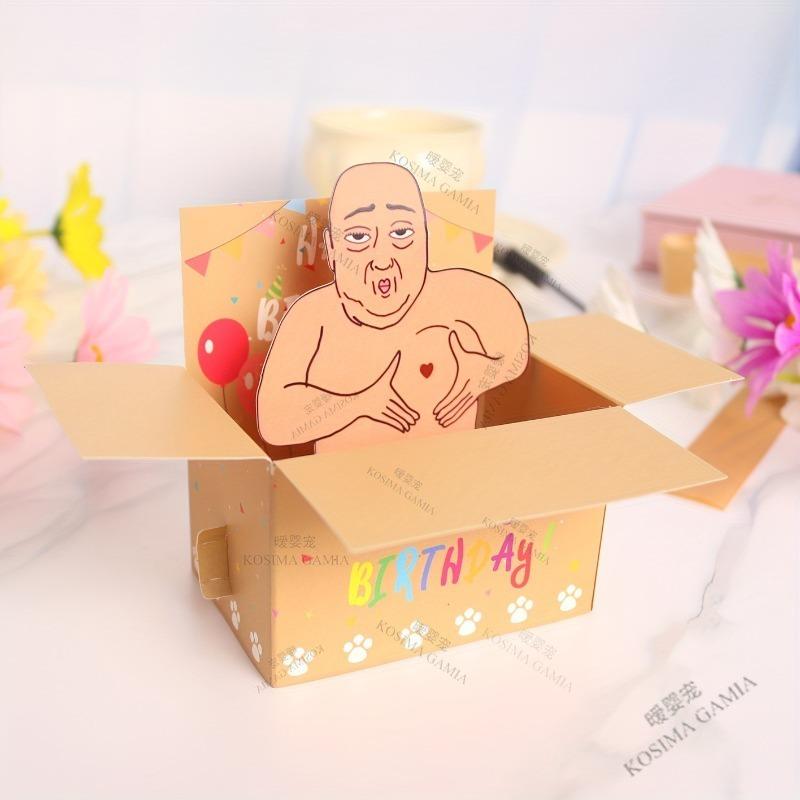 Humorous 3D Card Hilarious Happy Birthday Pop-Up Card Character Design with Heart Balloons Confetti Whimsical Card Birthday Gift