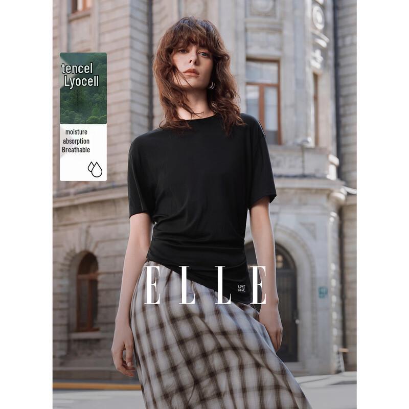 ELLE Lyocell Tencel Pleated Waist Short Sleeve T-Shirt S