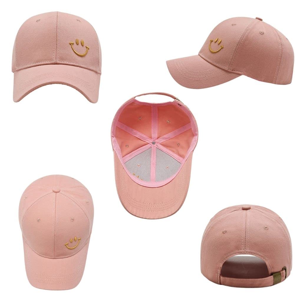 Smile Face Embroidered Unisex Baseball UV Sun Casual Outdoor Cap, Cap, White/Black, Adjustable, Protection, Protection,