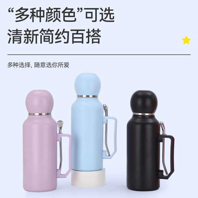 Water Bottle Stainless Steel Football Cup Outdoor Accompanying Sports Kettle Double Layer Thermos Cup with Handle