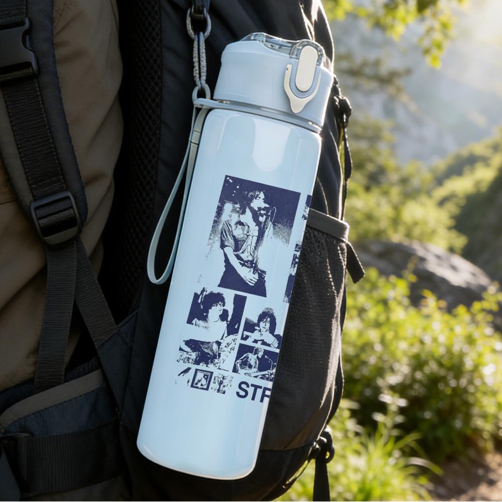 1PC Retro Band Black White Grid Collage Print 750ml Portable Sports Water Bottle Leakproof Gym Outdoor Travel Drink Cup