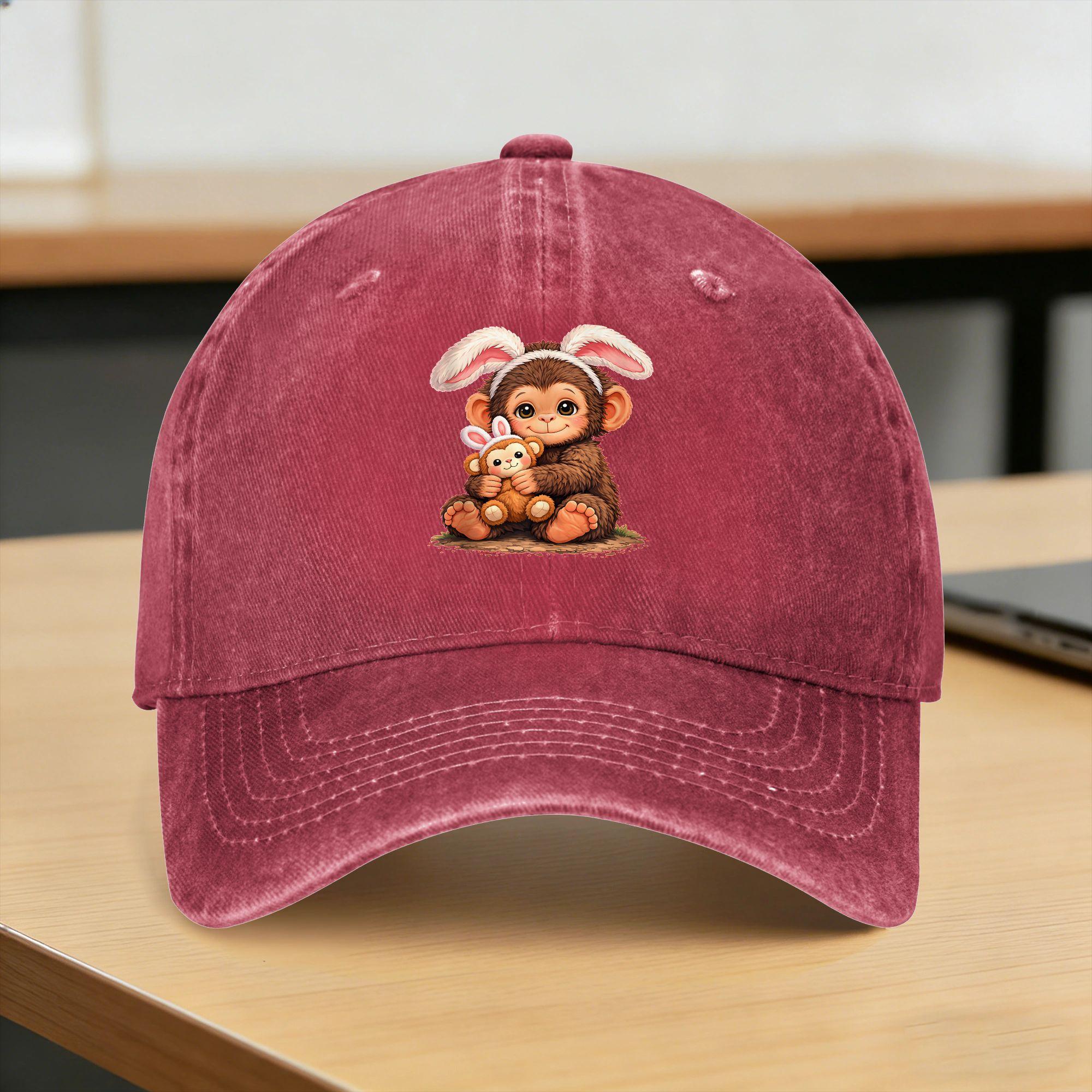 Cute Punch Monkey Easter Bunny Cartoon Sun Baseball Cap Street Style Unisex Hip Hop Hats Hot Sale Outdoor Sports Snapback Cap One Size