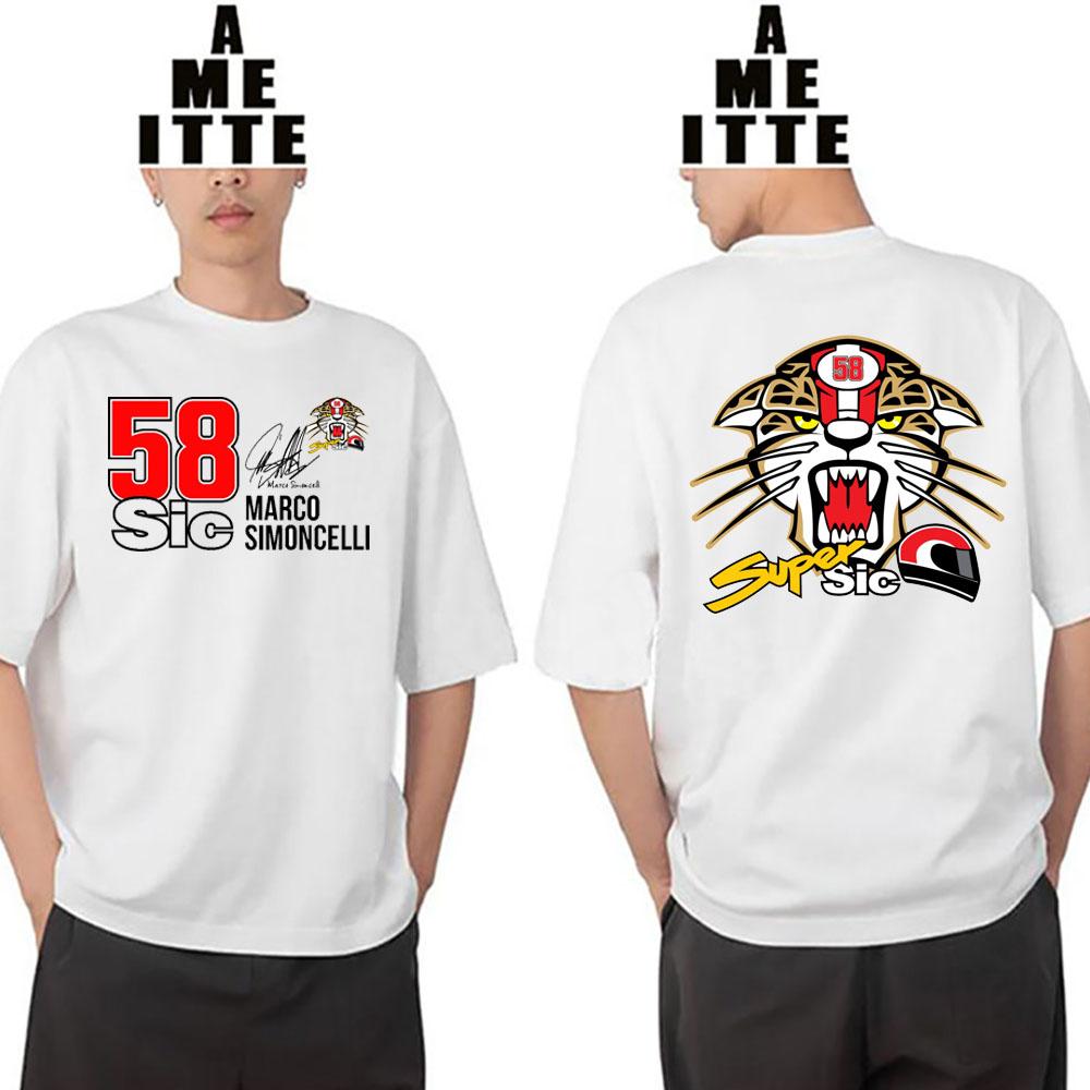 58 Marco Simoncelli Tiger 58 GP Race T-Shirt Men Short Sleeve Hip Hop Boy Casual Tees Mountain Adventure Motorcycle Riding Tops