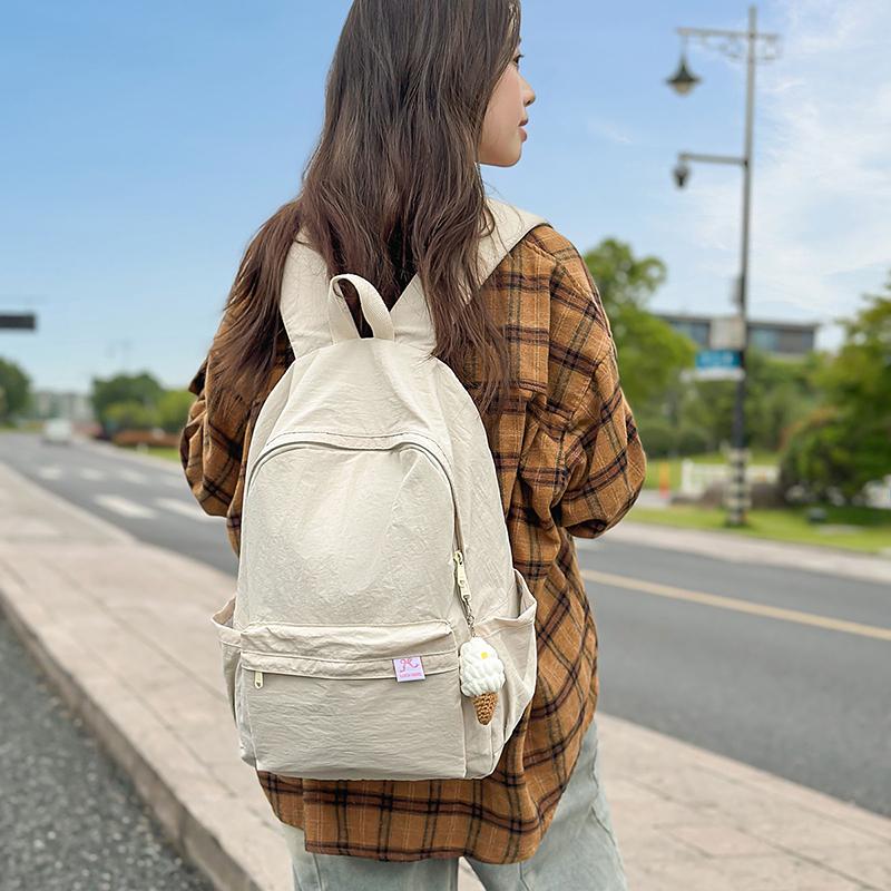 Solid Color Student Schoolbag Women's Large Capacity Backpack Men's Travel Backpack