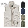 Herre Vest Ståkrage Ermeløs Glidelåslukking Vestjakke med Store Lommer Ensfarget Utendørs Fiskevest