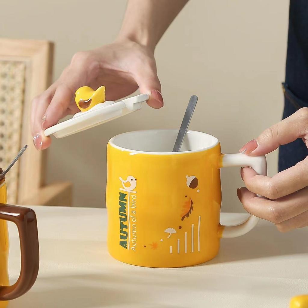 Creative Hand Painted Bird Mug Cute Souvenir Ceramic Cup Personalized High Looking Couple Water Cup
