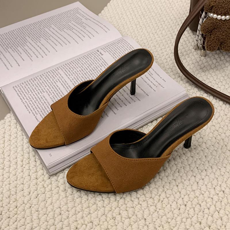 

Foreign trade large size high-heeled sandals women s summer 2025 new pointed thin heel fish mouth cover toe high heels women 43 хаки