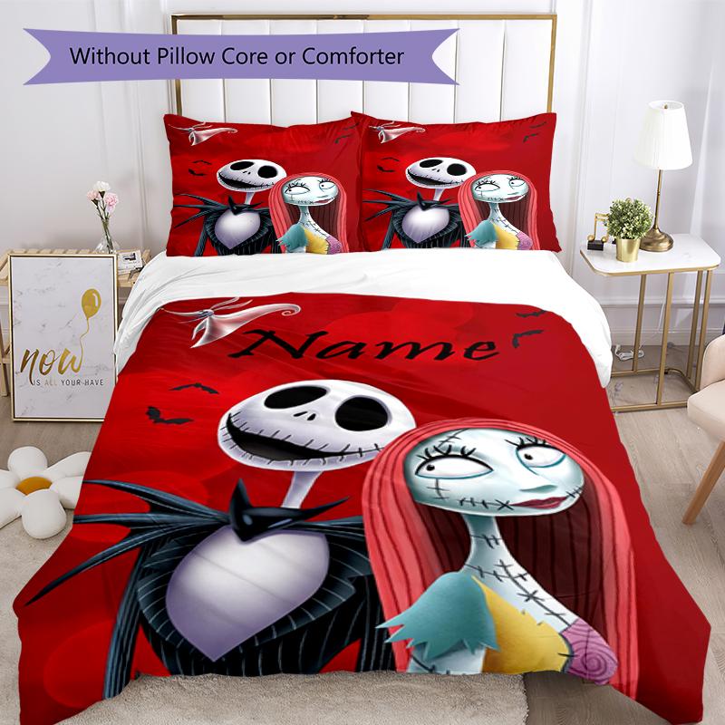 3pcs Custom Name The Nightmare Before Christmas Bedding Set Duvet Cover Closure Includes 1 Duvet Cover & 2 Pillowcases, Soft and Comfortable for All S