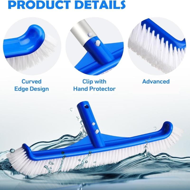 Pool Brush 17inch Pool Brush Head for Cleaning Pool Walls Curved End Pool Scrub Brush Nylon Bristles Pool Brush Head