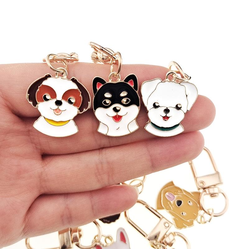 Metall Emaille Hund Tier Schlüsselanhänger Cartoon Kawaii Französische Bulldogge Golden Retriever Haustier Anhänger Tasche Airpods Box Autoschlüsselanhänger Schmuck