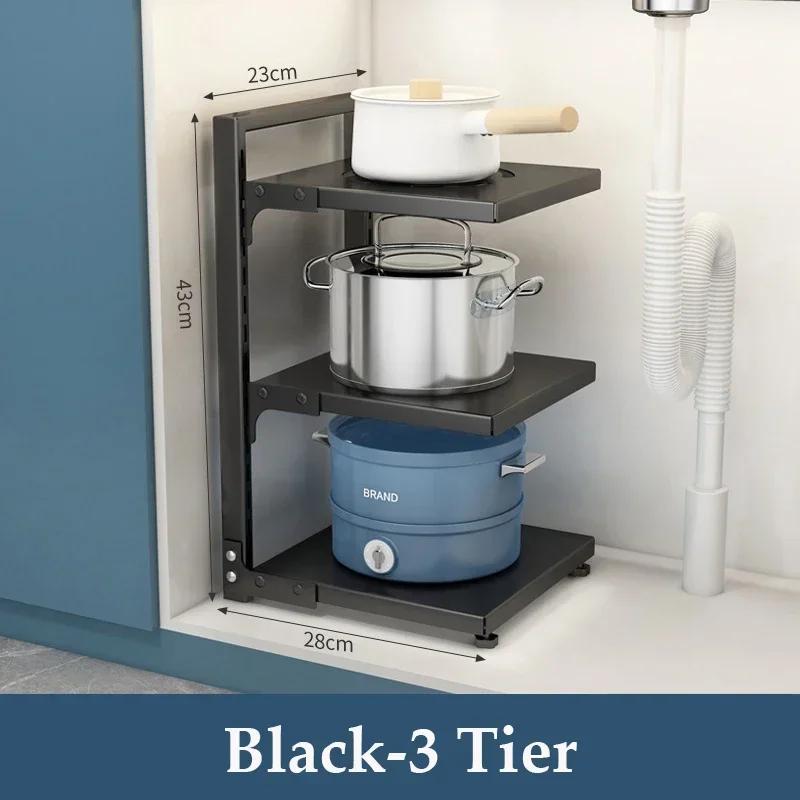 Multi-layer Kitchen Storage Racks Sewer Cabinet Layered Pot Rack Table Corner Holder Pot Pan Organizers Home Kitchen Accesories