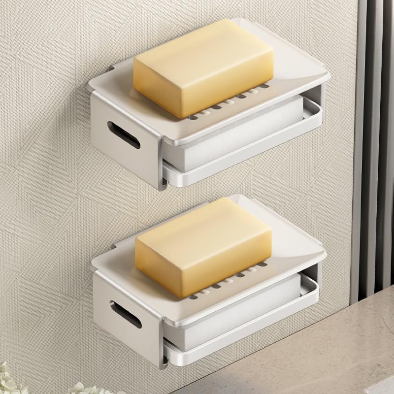 Bathroom Punching Free Household Wall Mounted Space Aluminum Toilet Shelf Soap Drainer Sponge