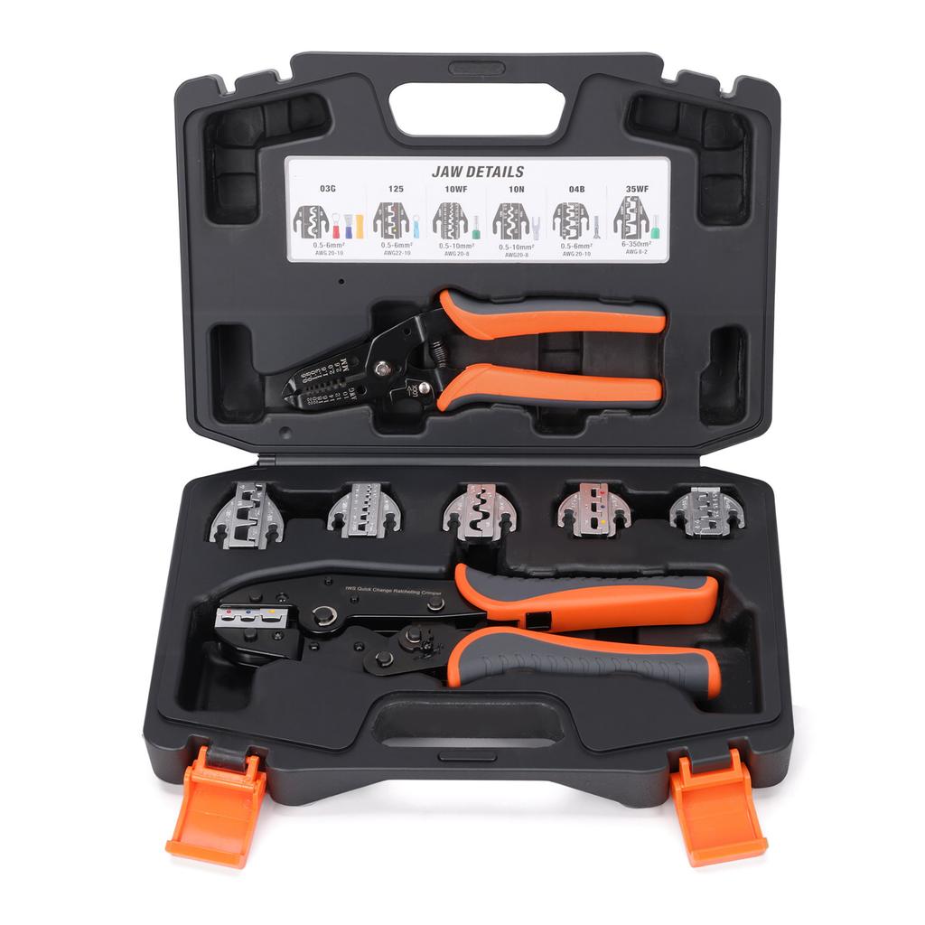 Multipurpose Ratchet Crimper Crimping Tool Set With Interchangeable Dies For Heat Shrink Butt Splices And Cable Lugs