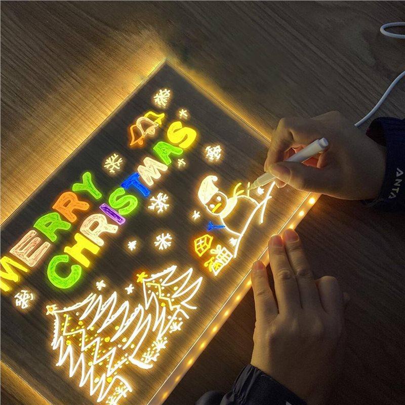 2X Acrylic LED Luminous Draw Board LED Note Board For Kids Gift For Scratch Adjustable Erasable Letter Message Board