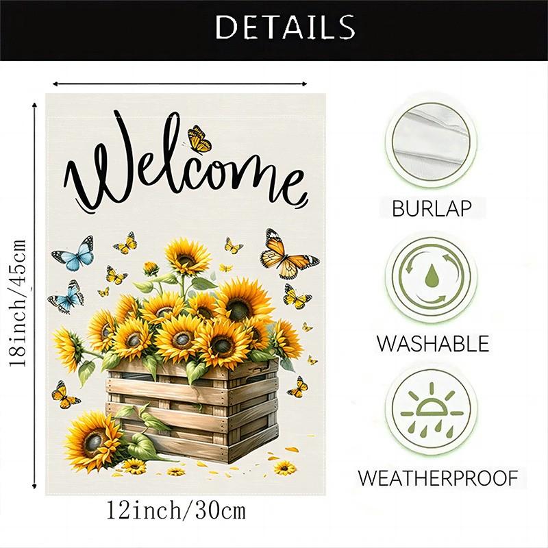 

1pc Charming Sunflower Welcome Garden Flag Rustic Style Vertical Burlap Banner for Spring Cottage Home Decor