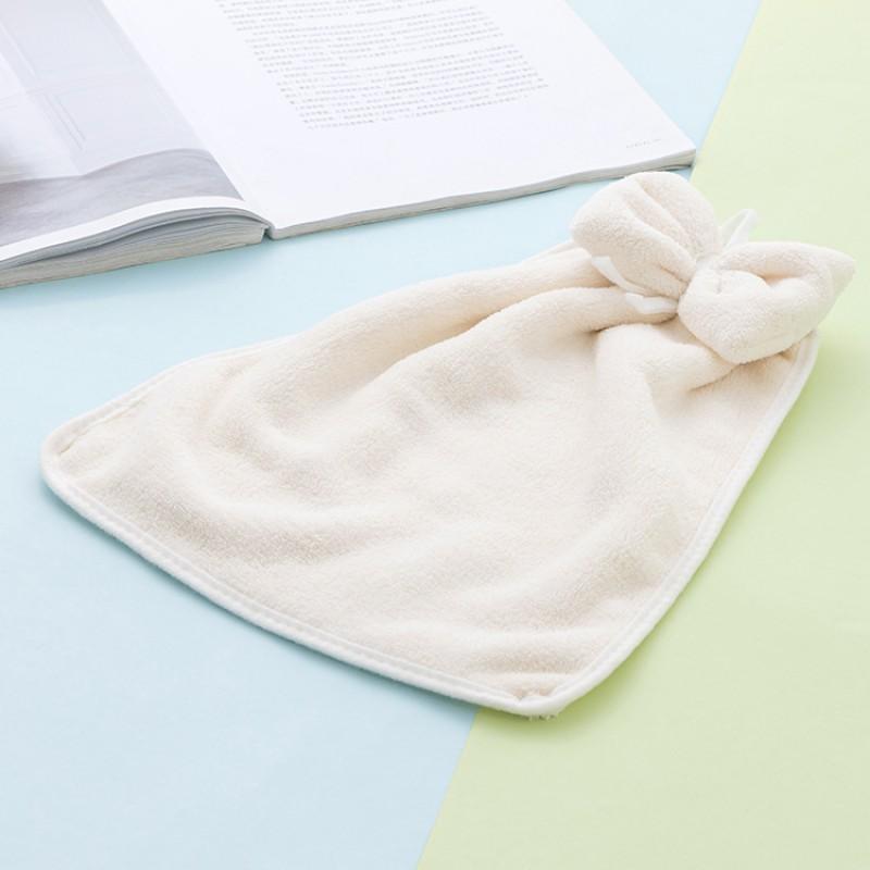 Coral Fleece Hand Towel With Bow Decor Hanging Kitchen Home Use Soft Absorbent