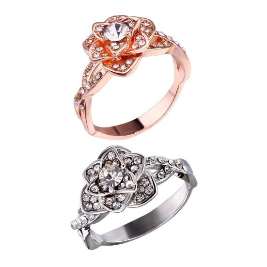 Women Rose Ring Cubic Zirconia Rose Ring Hypoallergenic Alloy Sparkling Flower Ring Jewelry