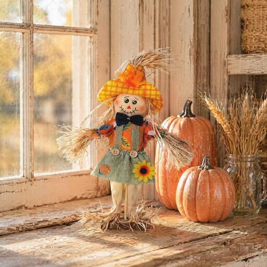 Ornamento di Thanksgiving da Esterno, Spaventapasseri Autunnale Decorazione in Piedi, Accento Rustico per Prato Festivo di Halloween con Vestiti Cappello per il Raccolto d'Autunno