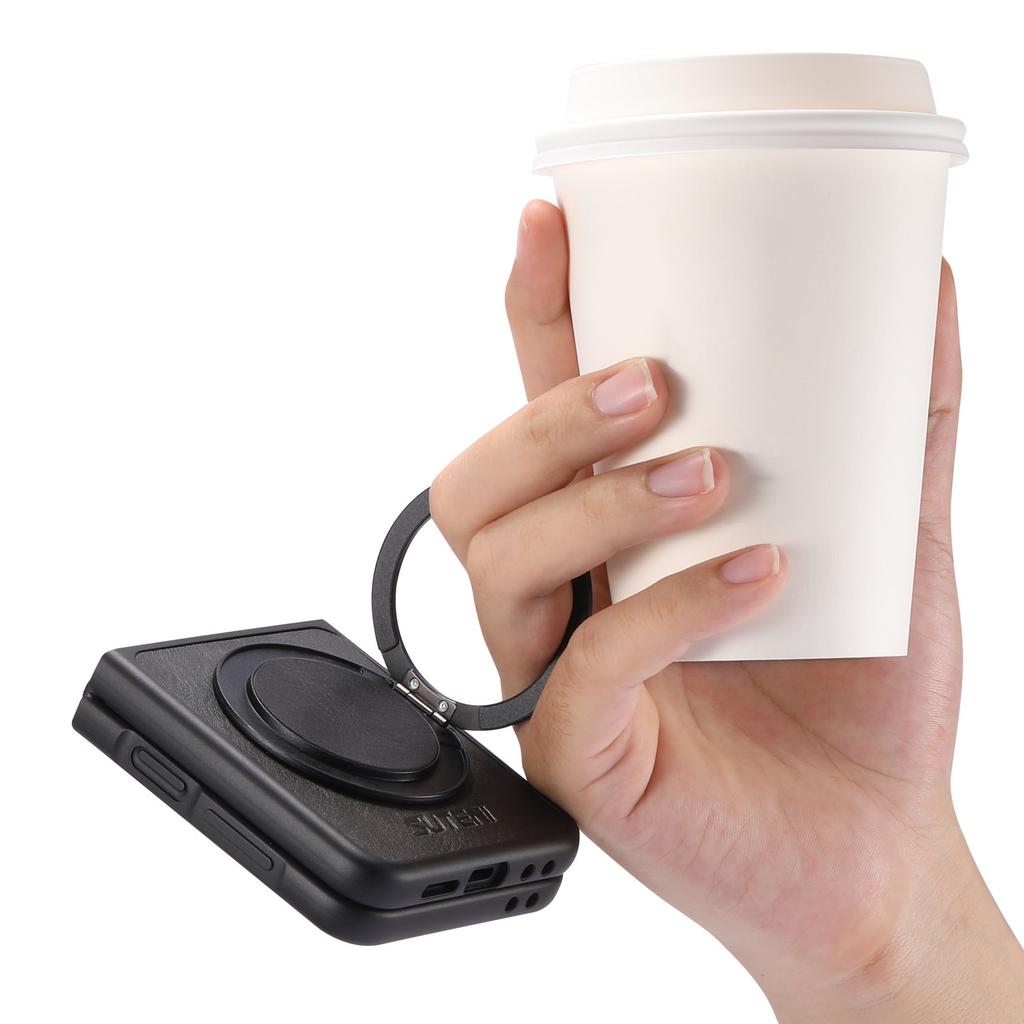 SUTENI G3 Hülle für Samsung Galaxy Z Flip5 5G Kompatibel mit MagSafe Wachsartige Textur Drehbarer Aufsteller Leder Handy Rückseite