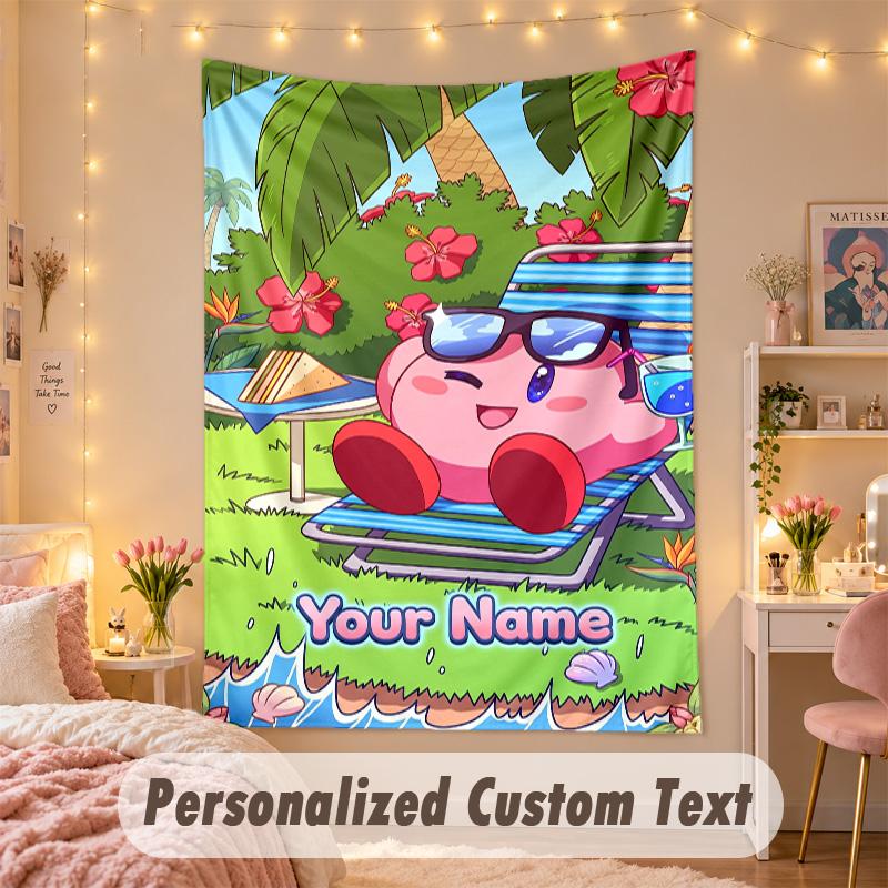 Custom Personalized Tapestry,Kirby Print Custom Name Text Wall Art Hanging for Bedroom