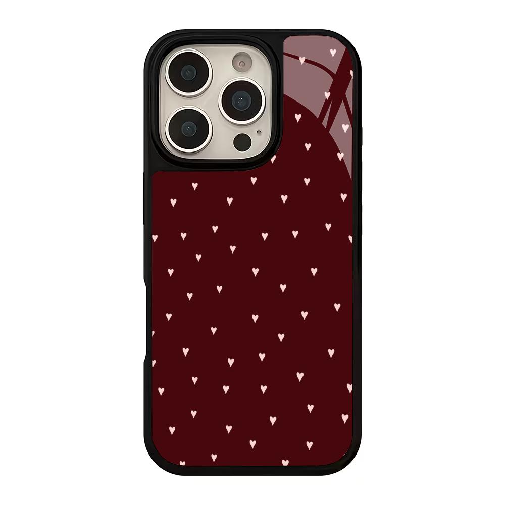 Wine Red Little Love Glass Phone Case Suitable for iPhone 17 16 15 14 13 12 11 Pro/Max/Plus Anti Drop and Anti Shock Back Cover