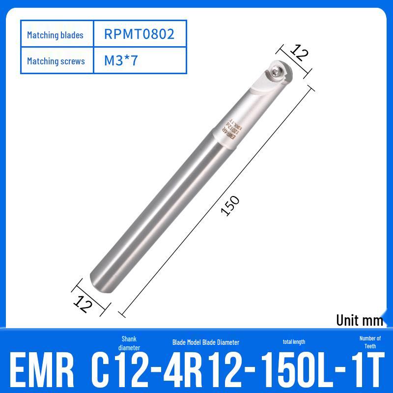 Shockproof EMR CNC Milling Cutter Holder - Round Nose, Bull Nose & Flat Machining Extensions (R4, R5, R6)