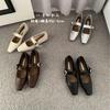 French Low-heeled Square-headed Silver Mary Jane Shoes Women's Shoes 2025 Early Spring New Single Shoes Retro Fashion Small Leather Shoes