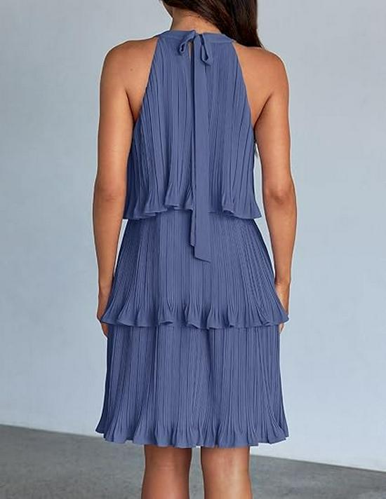 2026 European Sleeveless Patchwork Pleated Hem Women's Dress