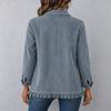 Damen Kord Kürzjacke mit Rüschensaum, Reverskragen und doppelreihigem Design