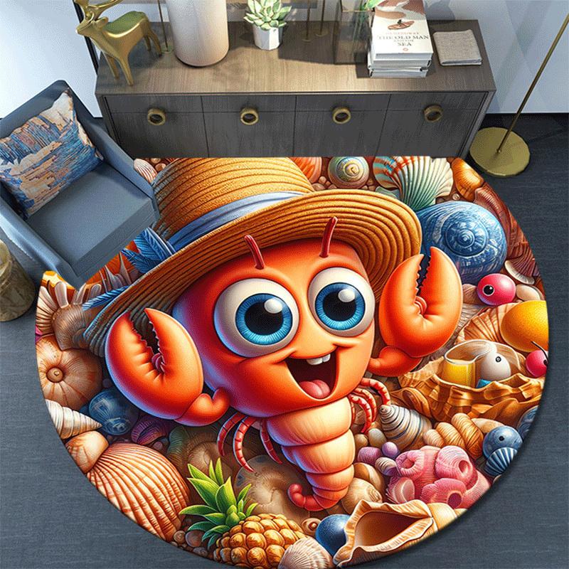 1pc Soft, Absorbent & Non Slip Cute Shrimp Round Rug Soft Circle Rug for Living Room & Bedroom Decor, Chair Mats, and Unforgettable Home Gif