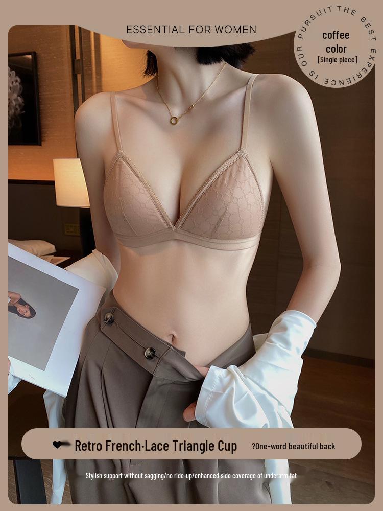 French Triangle Cup Lace Bra: Breathable, Wire-Free, Sexy Back Design for a Small Chest