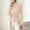 Women's Casual Slim Fit Asymmetrical Neckline Pleated Top for Everyday Layering