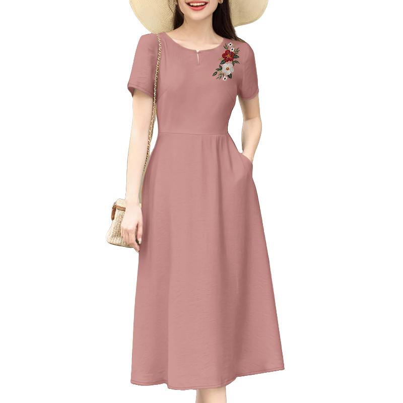 

ZANZEA Женское летнее платье с круглым вырезом, короткими рукавами, повседневное, с цветочной вышивкой 3XL розовый