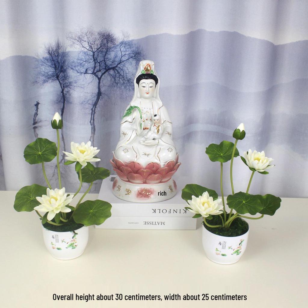 Artificial Lotus Flowers for Buddha Altar, Decorative Silk Bonsai, and Small Guanyin Ornaments