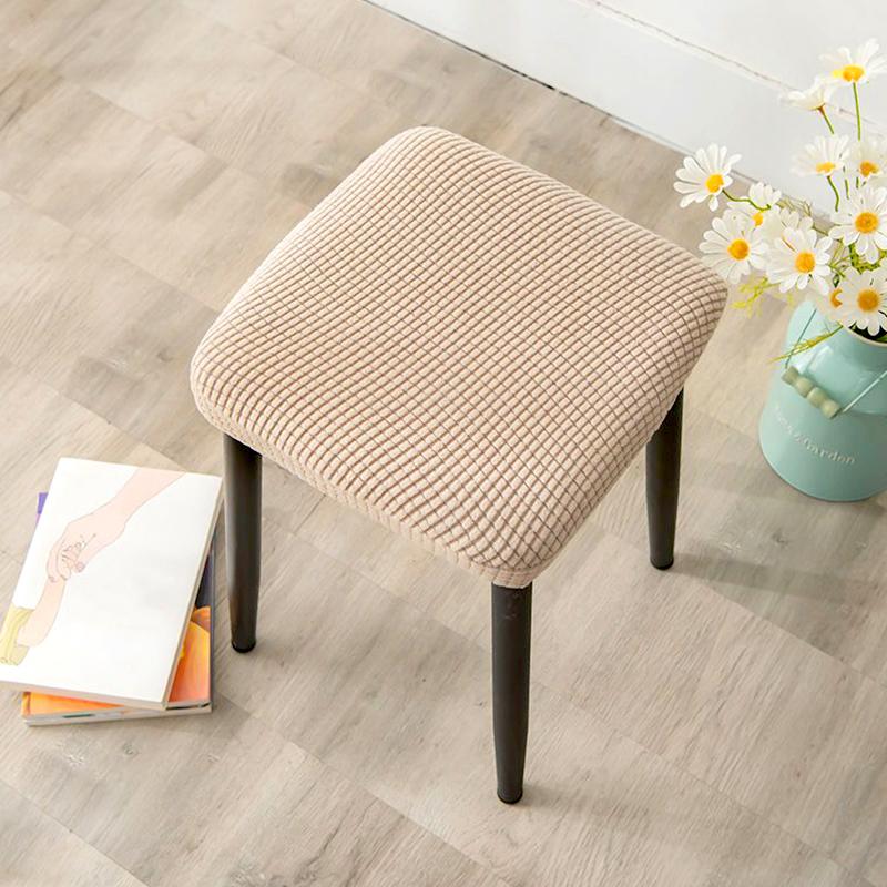 1Pc Stool Cover Dustproof Polyester Elastic Stool Chair Covers Removable Square Seat Cover Solid Color Chair Covers