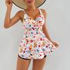 European & American 2025 Split Printed Backless Tankini Swimsuit with Tummy-Hiding Skirt