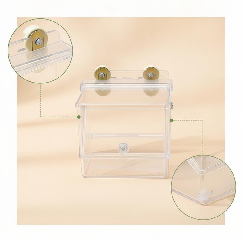 Acrylic Pet Feeder with Suction Cups Transparent Hanging Pet Basin Space-Saving Compact for Small Pets, Cages, Enclosures