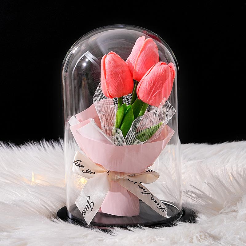 Tulip Glass Cover Flower Lamp Practical Birthday Gift Ornament Decorative Gift Teachers' Day Valentine's Day Eternal Flower Lamp