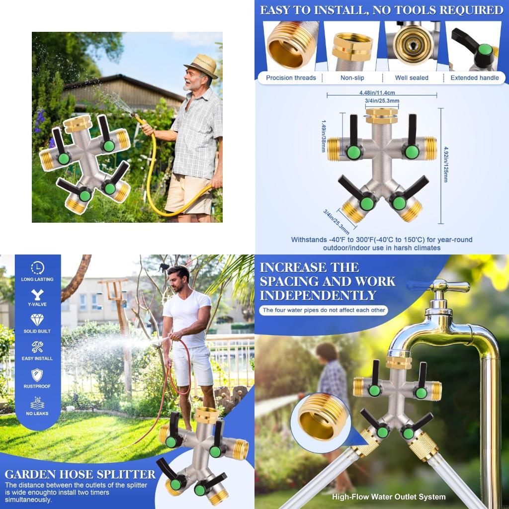UpgradesHeavy Duty 4 Way Garden Hose Splitter Brass Water Hose Divider with Increased Water Flows for Outdoor Use M4YD CN
