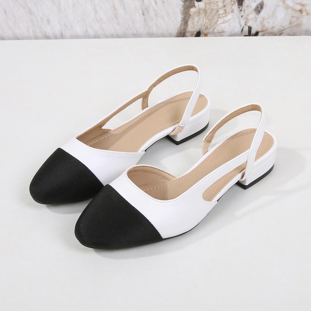 Women's Plus Size Chunky Heel Sandals: Open Toe, Low & Mid Heel, Flat & Backless, Color Block Design.