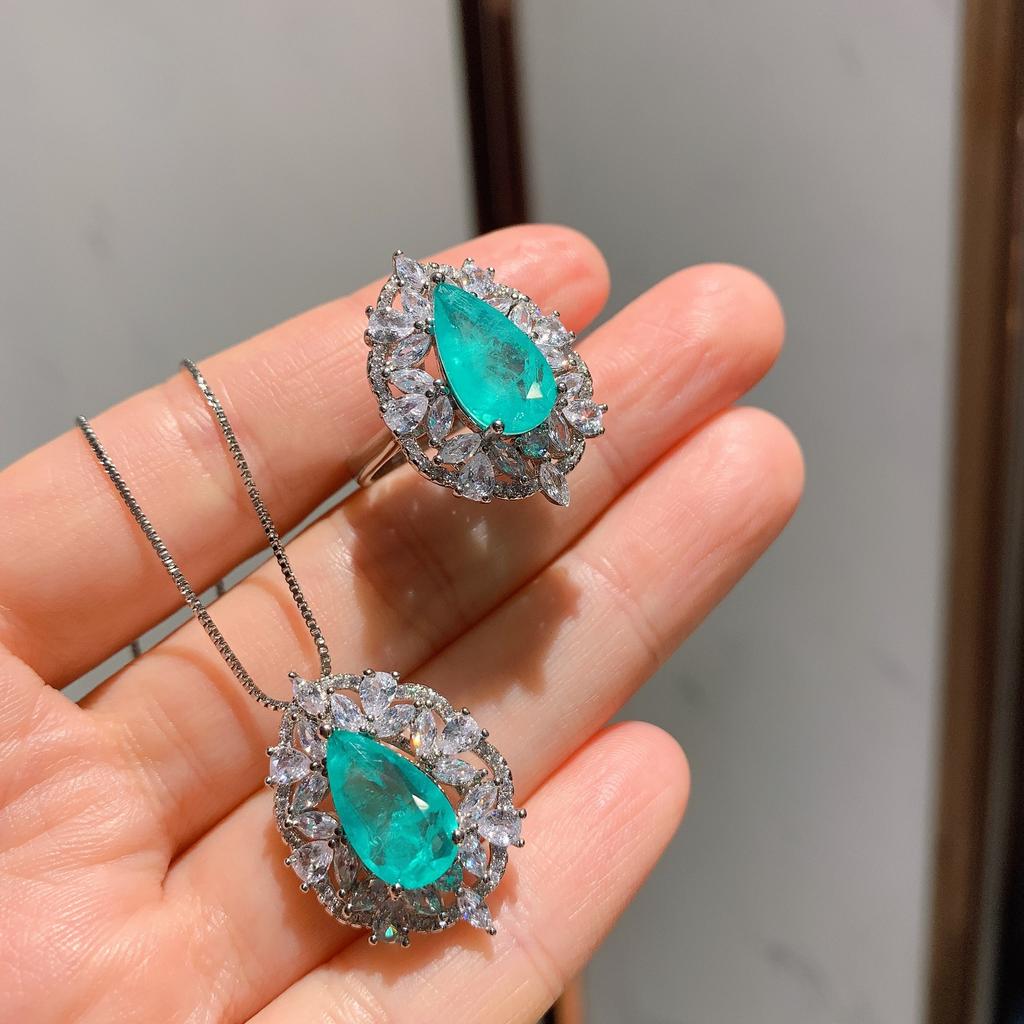 Jewelry Supply Jewelry Set Simulation Paraiba Neon Green Pendant 8 * 14 Ring 8 * 14