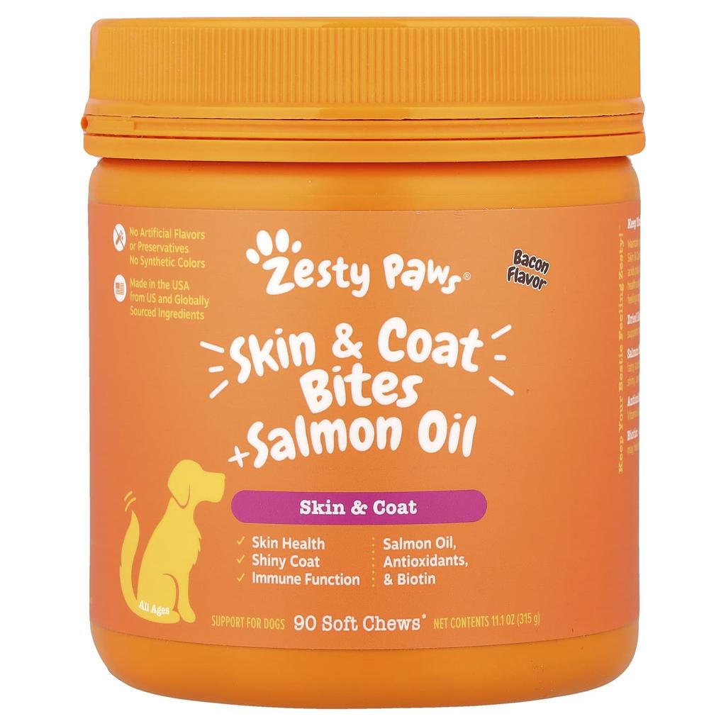 For Skin & Coat + Salmon Oil, Dogs, All Ages, Bacon, Soft Chews 90, 315G (11.1Oz)