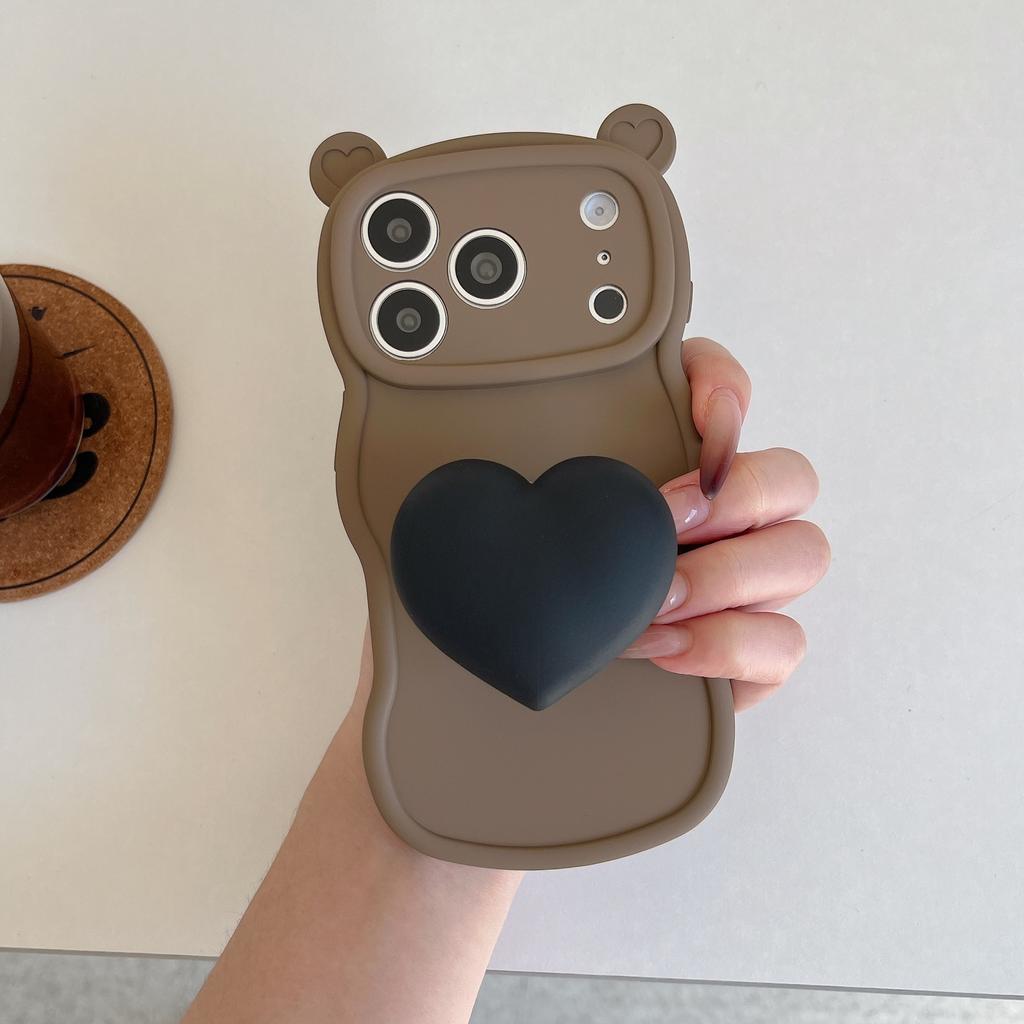 Love Bracket Applies To iPhone16Pro Max Apple 17 Mobile Phone Case 15/14 New Three-dimensional Bear Ears