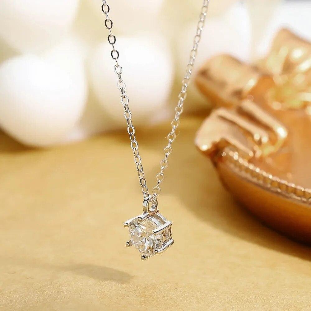 Real D Color 1 Carat Moissanite Pendant Necklace GRA Certificate for Women Wedding Bridal 100%   Copper Fine Jewelry