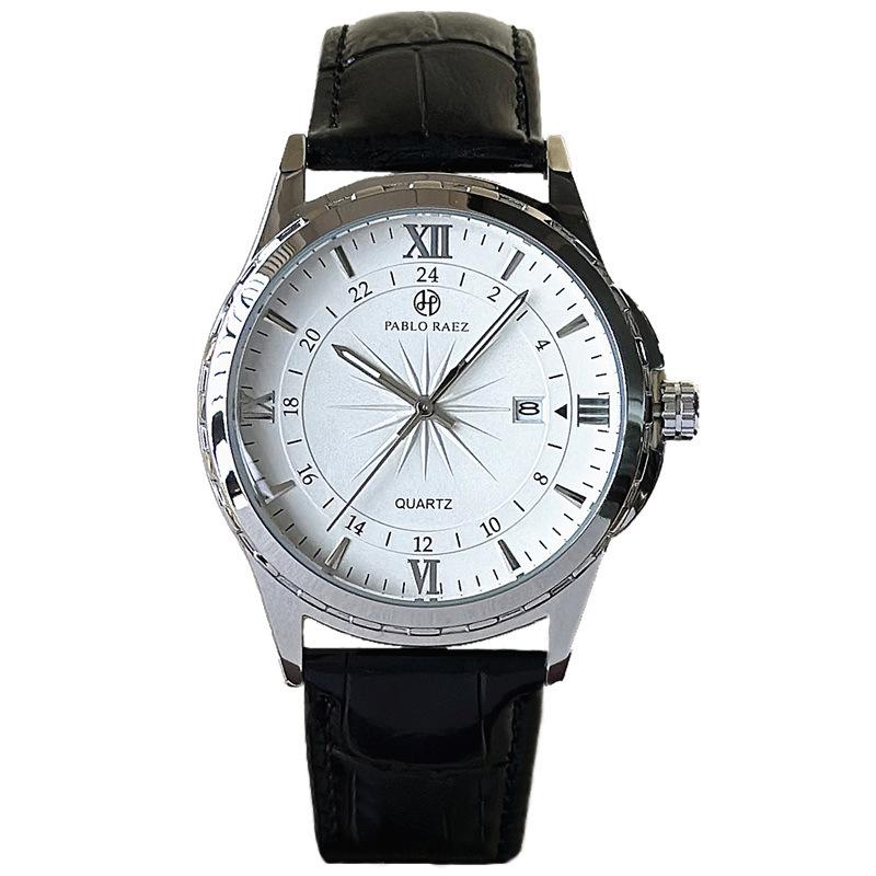 Elegant Men's Quartz Watch with Calendar - Waterproof Leather Strap