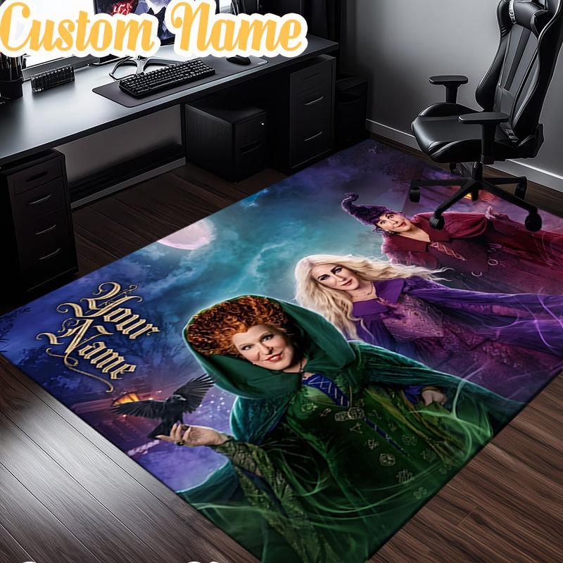 Custom Name Magical Three Witch Rug, Office Rug, Chair Rug, Carpet for Living Rooms, Doormat Game Rug Home Decor Christmas Gifts
