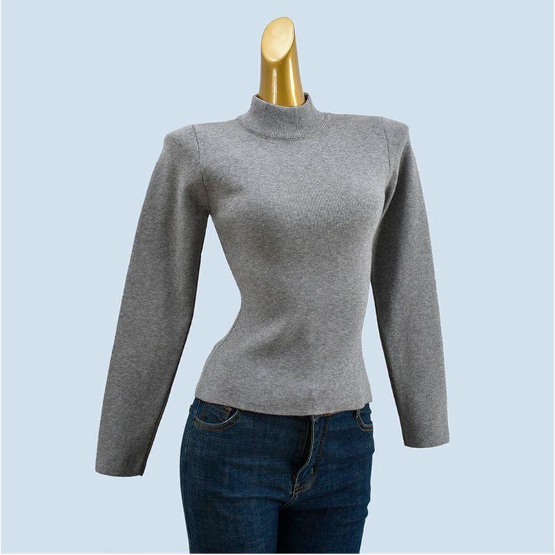 Core-Spun Yarn Soft Glutinous Knitting Mock Neck Sweater Women's Autumn and Winter Pure Color Minimalist Slim Fit Inner Wear Long Sleeves Tops