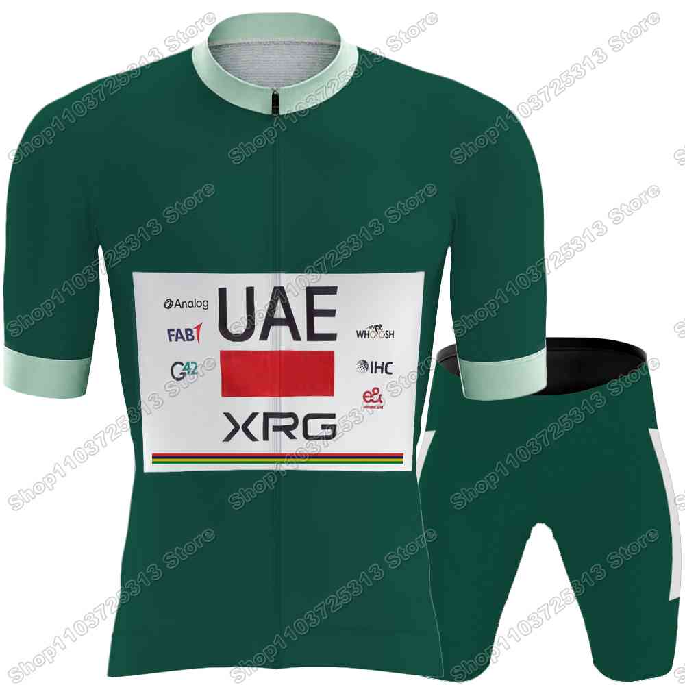 Team Radsporttrikot Set Tadej Pogačar Radsportbekleidung Gelb Grün Rot Gepunktet Weiß Rennrad Trikot Trägerhose