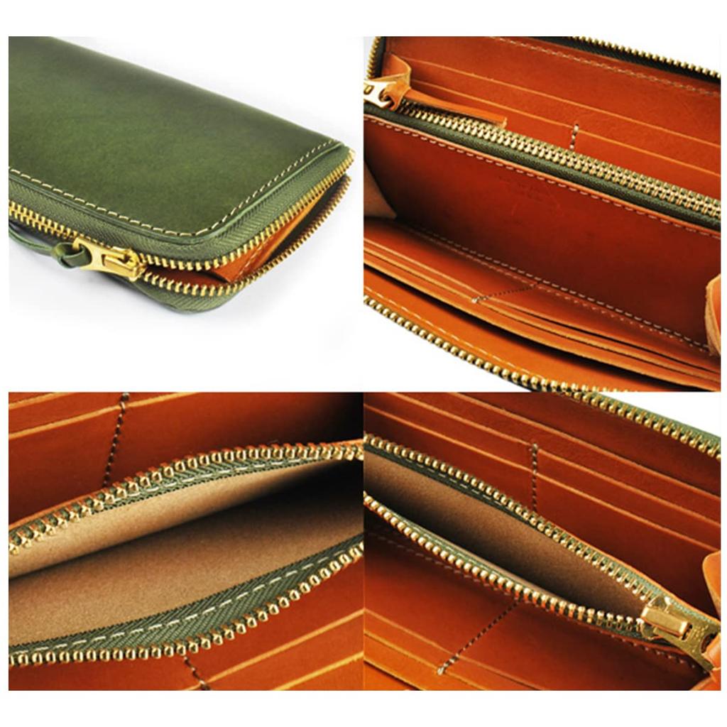 Tochigi Leather FINAL Handmade Luxury Leather Round Zipper Long Wallet for Men (JP-2500BKRE JP-2500GRCA) (JP-2500GRCA (Green Camel))