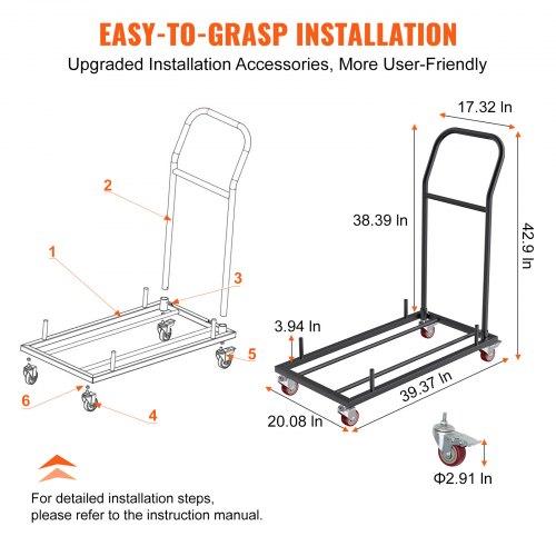 VEVOR Folding Chair Dolly, Iron Commercial Cart with 12 Chairs Capacity, Folding Chairs Rack Trolley with 4 Casters